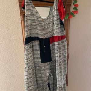 White, Black, and Red Kantha Bae Celeste Silk Jumpsuit